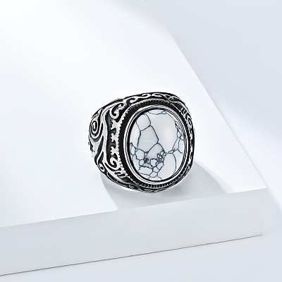 304 Stainless Steel with Natural Howlite Finger Rings for Men FS-WG44E14-07-1