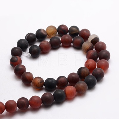 Dyed Frosted Natural Agate Round Beads Strands X-G-E322B-8mm-01-1