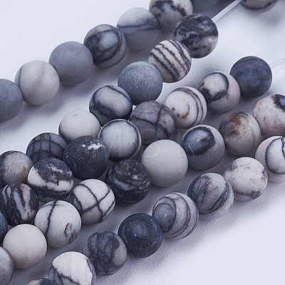 Natural Black Silk Stone/Netstone Beads Strands G-E441-02-4mm-1