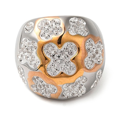 Ion Plating(IP) 304 Stainless Steel Natural Polymer Clay Rhinestone Flower Finger Rings RJEW-Z054-10P-02-1