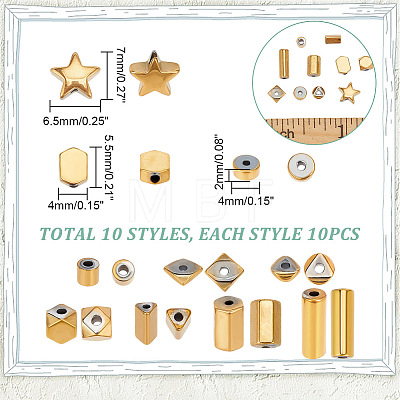 100Pcs 10 Styles Electroplated Synthetic Non-magnetic Hematite Beads G-AR0005-64-1