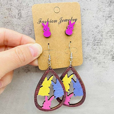 2 Pairs Easter Wood Earrings Sets FS-WG5624F-01-1