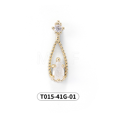 Chinese lute Shape Brass Micro Pave Clear Cubic Zirconia Nail Gems Set MRMJ-T015-41G-01-1