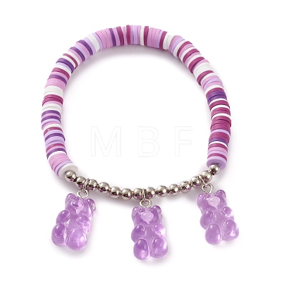 Polymer Clay Heishi Beads Stretch Charm Bracelets BJEW-JB05767-1