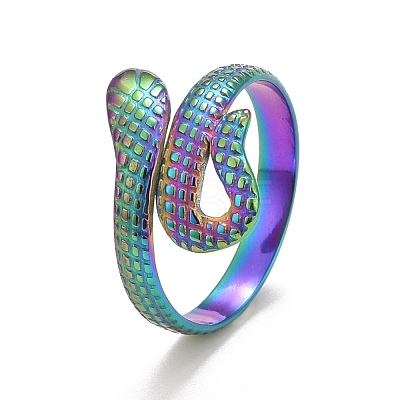 Rainbow Color Ion Plating(IP) 304 Stainless Steel Snake Open Cuff Ring for Women RJEW-A005-37MC-1