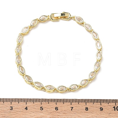 Horse Eye Brass Micro Pave Clear Cubic Zirconia Link Chain Bracelets for Women BJEW-C156-07B-G-1