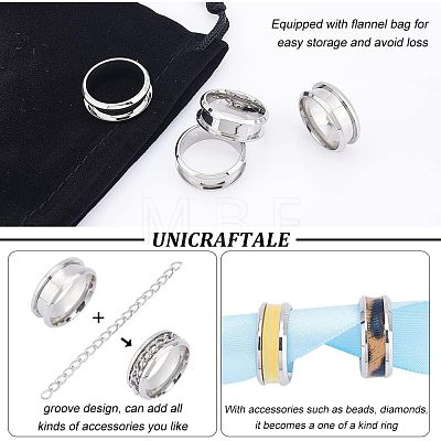 Unicraftale 12Pcs Stainless Steel Grooved Finger Ring Settings STAS-UN0038-94A-1