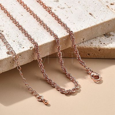 3mm Brass Rope Chain Necklaces for Men Women NJEW-G160-10RG-1