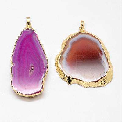 Electroplated Natural & Dyed Agate Big Pendants G-N0167-030-1