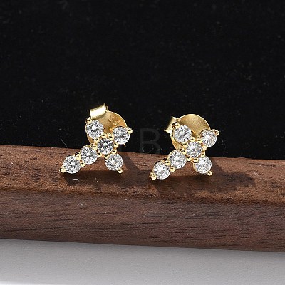 925 Sterling Silver Clear Cubic Zirconia Stud Earrings EJEW-Q032-01B-G-1