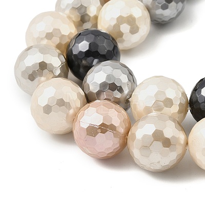 Faceted Round Shell Pearl Beads Strands BSHE-XCP0001-24B-01-1