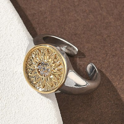 Brass Micro Pave Clear Cubic Zirconia Cuff Rings RJEW-G364-01GP-01-1