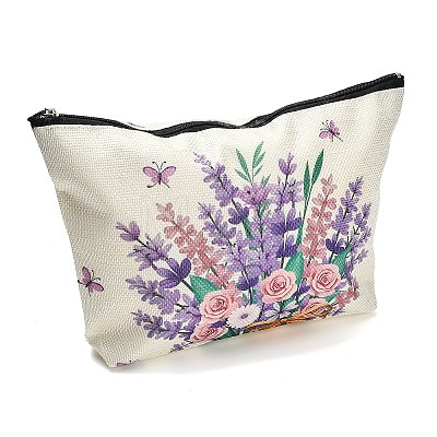 Lavender Printed Linen Storage Zipper Clutch Bags ABAG-Z002-02A-1