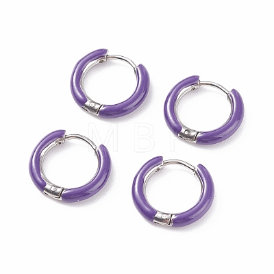 Two Tone 304 Stainless Steel Chunky Huggie Hoop Earrings with Enamel for Women EJEW-C043-11-04P-1