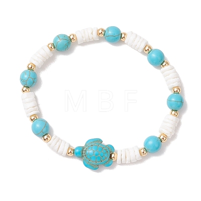 Natural White Shell & Synthetic Turquoise Beads Stretch Bracelets for Women BJEW-JB13477-01-1