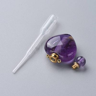 Natural Amethyst Openable Perfume Bottle Pendants G-K420-05-1