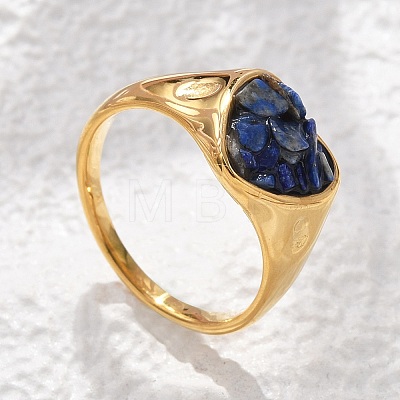 Heart Natural Lapis Lazuli Finger Rings RJEW-D303-01G-03-1