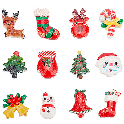 48Pcs 12 Styles Christmas Theme Opaque Resin Cabochons CRES-SC0002-55-1