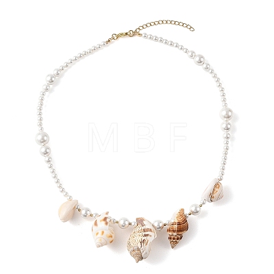 Ocean Natural Mixed Shell & Round White Shell Pearl Beaded Necklaces for Women NJEW-TA00249-1
