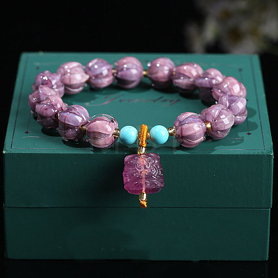 Natural Fluorite Round Beads Charm Bracelets WG466DA-13-1