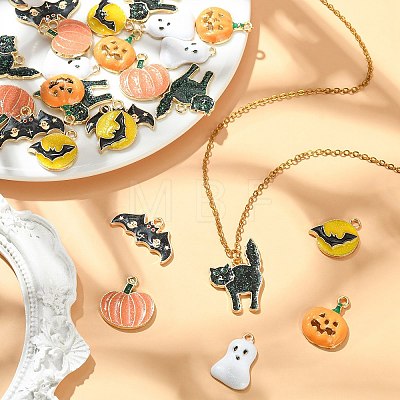 30Pcs 6 Styles Halloween Rack Plating Alloy Enamel Pendants PALLOY-CJ0002-32-1