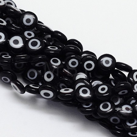 Handmade Evil Eye Lampwork Flat Round Bead Strands LAMP-L058-12mm-10-1