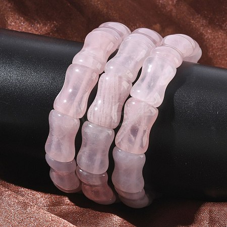 Bamboo Natural Rose Quartz Beads Stretch Bracelets for Women Men BJEW-K304-01M-1
