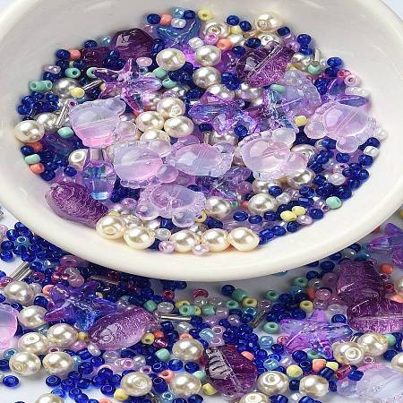 Ocean Theme Diy Painted Glass Beads DIY-YW0008-82B-1