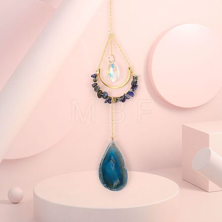 Natural Sodalite Chip Wrapped Moon Hanging Ornaments PW-WG89822-02-1