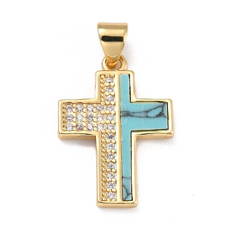 Real 18K Gold Plated Brass Micro Pave Clear Cubic Zirconia Pendants KK-G402-10G-A-1