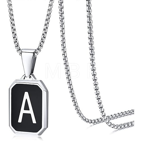 304 Stainless Steel Black Enamel Rectangle with Initial Pendant Box Chain Necklaces WG7737E-08-1