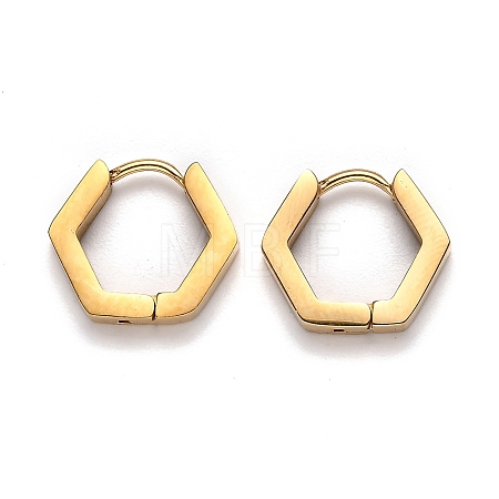 304 Stainless Steel Hexagon Huggie Hoop Earrings STAS-J033-03A-G-1