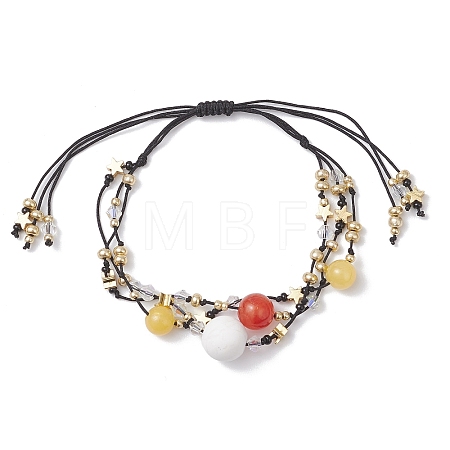 Natural White Jade & Howlite & Dyed Yellow Jade & Nylon Thread Adjustable Multi-strand Bracelets BJEW-MZ00238-01-1