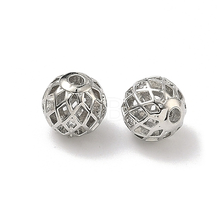 Brass Micro Pave Clear Cubic Zirconia Beads KK-D228-09P-1