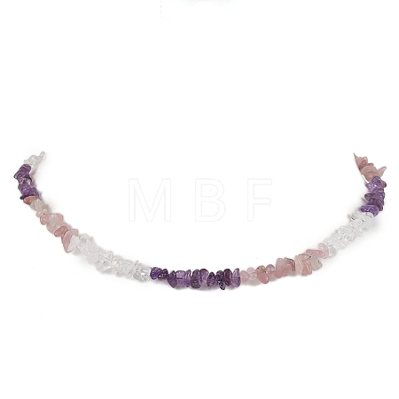 Natural Rose Quartz & Quartz Crystal & Amethyst Chip Beaded Necklaces NJEW-JN05099-04-1