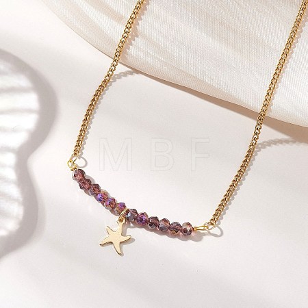 Electroplate Glass Faceted Rondelle Beaded Alloy Pendant 304 Stainless Steel Curb Chain Necklaces for Women NJEW-JN05764-04-1