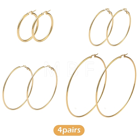 4 Pairs 4 Styles Stainless Steel Hoop Earrings EJEW-YW0001-14G-1