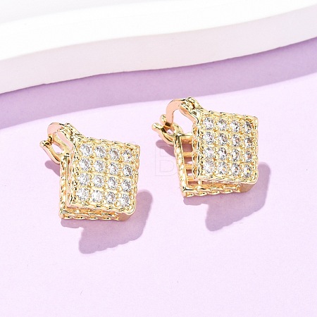 Brass Micro Pave Cubic Zirconia Rhombus Hoop Earrings EJEW-B153-09G-1