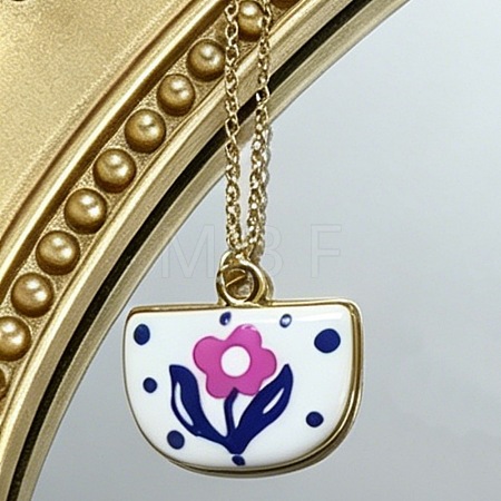 Ocean Brass Enamel Fan Pendant Necklaces for Women WGBD0BA-01-1
