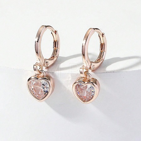 Heart Brass Clear Cubic Zirconia Hoop Earrings FS-WGFA497-01-1
