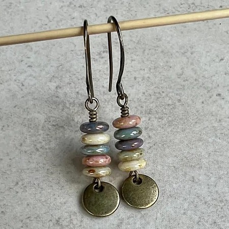 Alloy Lampwork Rondelle Beaded Dangle Earrings FS-WGC6024-01-1