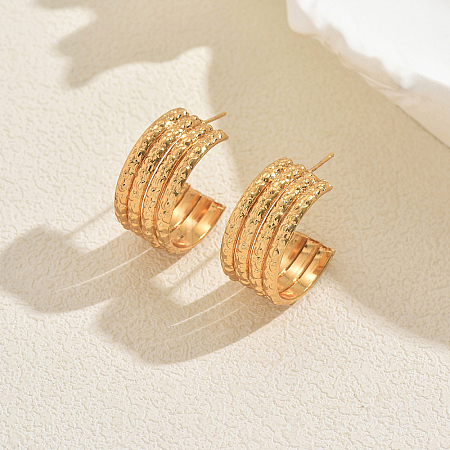 Multilayer C-Shaped Stainless Steel Stud Earrings SF9369-1