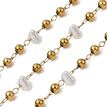 Handmade 304 Stainless Steel ABS Plastic Pearl Beaded Oval Link Chains CHS-L032-01G-03-1