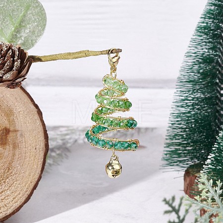 Christmas Tree Copper Wire Wrapped Glass Pendant Decorations HJEW-TA00402-1