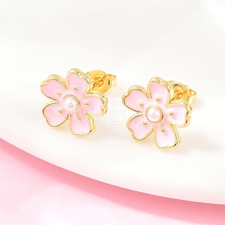 Flower Brass Enamel Stud Earrings EJEW-T051-08A-1