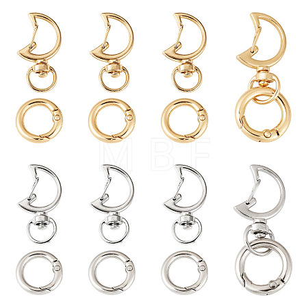 10Pcs 2 Colors Moon Alloy Swivel Snap Hook Clasps & 10Pcs 2 Colors Alloy Spring Gate Rings Findings Kits FIND-TADJ0001-22-1