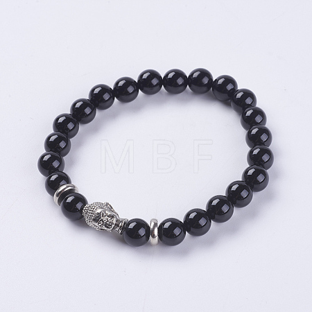 Natural Black Agate Beads Stretch Bracelets BJEW-E325-D16-1