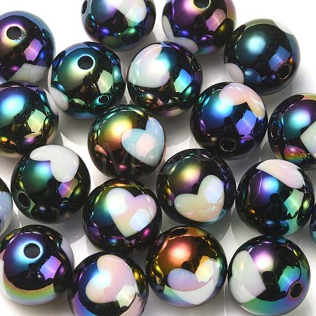 UV Plating Rainbow Iridescent Acrylic Beads OACR-F004-09A-1
