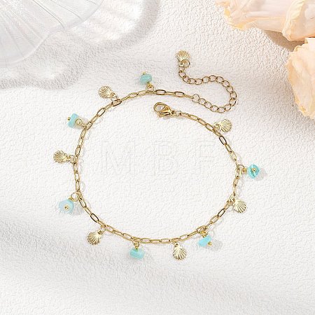 Ocean Natural Shell Chip and 304 Stainless Steel Shell Shape Tassel Paperclip Chain Necklaces for Women AJEW-AN00810-01-1