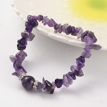 Chips Natural Amethyst Beaded Stretch Bracelets BJEW-JB02131-04-1